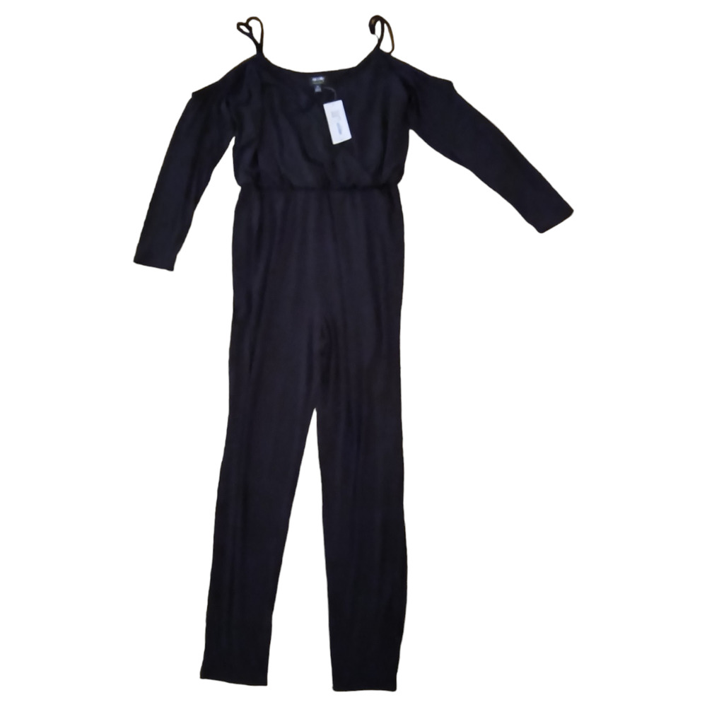 Nicole Millar Jumpsuit Women's Size M Black Open Shoulder Long Sleeve